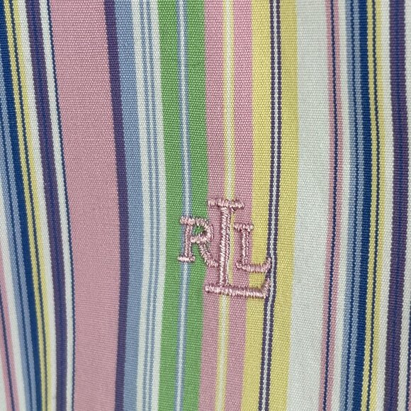 Lauren Ralph Lauren Womens Plus 2X Pastel Striped Button Up Shirt Long Sleeve - Picture 7 of 11